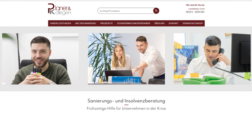 Team von Planer & Kollegen – spezialisierte Insolvenzverwalter im Gespräch und bei der Mandatsbearbeitung; SEO Agentur und SEA Agentur unterstützen bei der digitalen Positionierung.